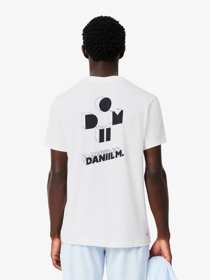 LACOSTE Tennis x Daniil Medvedev Ultra Dry T-shirt White - fabric detail showcasing ultra dry moisture-wicking technology