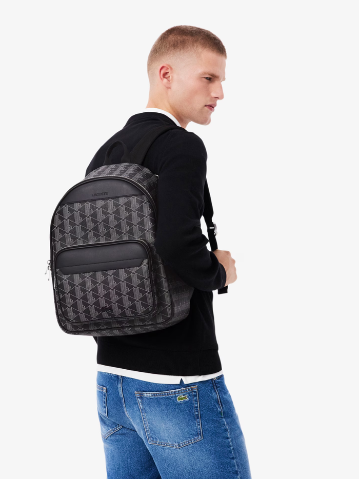LACOSTE The Blend Backpack Monogram Black/Grey - MAISONDEFASHION.COM