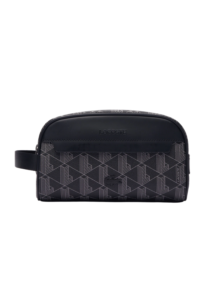 LACOSTE The Blend Toiletry Bag Monogram Black/Grey - MAISONDEFASHION.COM