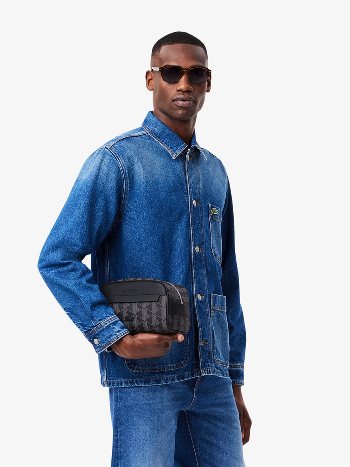 LACOSTE The Blend Toiletry Bag Monogram Black/Grey - MAISONDEFASHION.COM