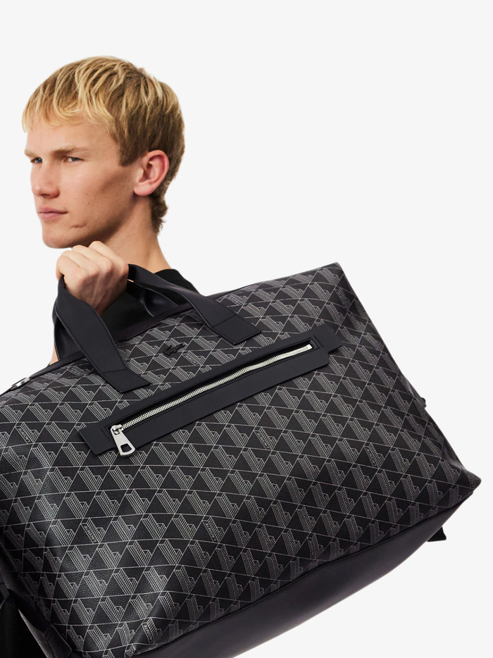 LACOSTE The Blend Weekend Bag Monogram Black/Grey - MAISONDEFASHION.COM
