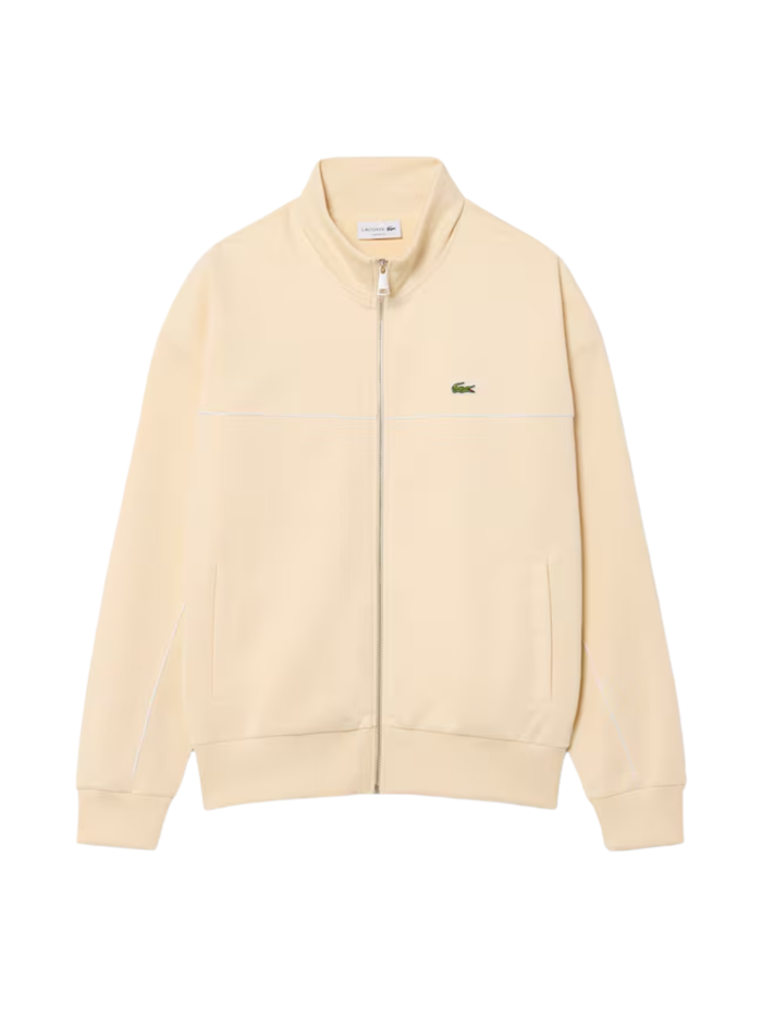 LACOSTE Trim Accent Zipped Sweatshirt Beige - MAISONDEFASHION.COM