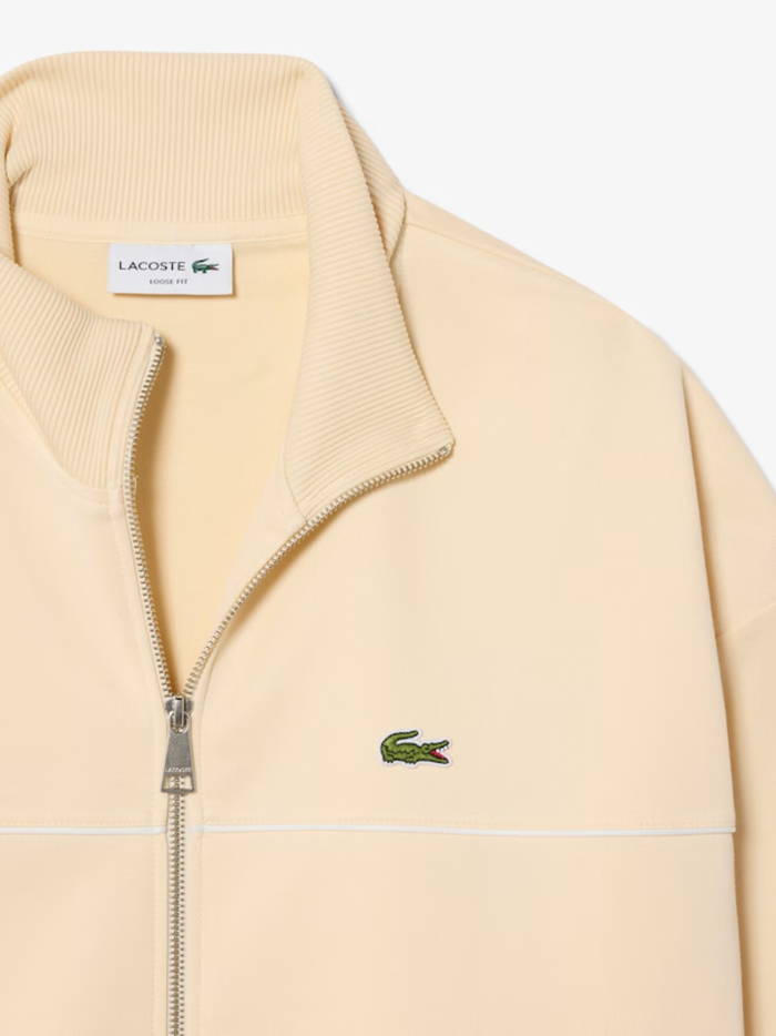 LACOSTE Trim Accent Zipped Sweatshirt Beige - MAISONDEFASHION.COM