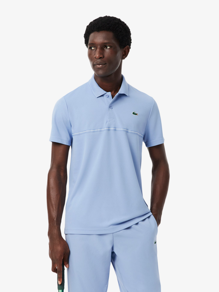 LACOSTE Ultra Dry Print Sport Polo Shirt Light Blue - MAISONDEFASHION.COM