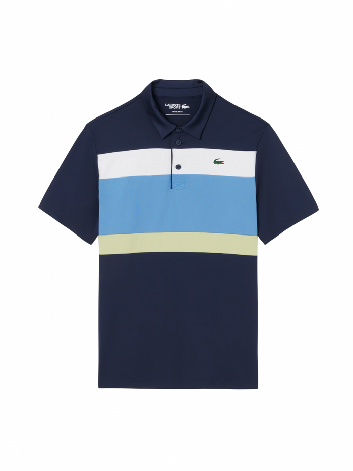 LACOSTE Ultra Dry Stretch Colour-Block Golf Polo Shirt Blue - MAISONDEFASHION.COM