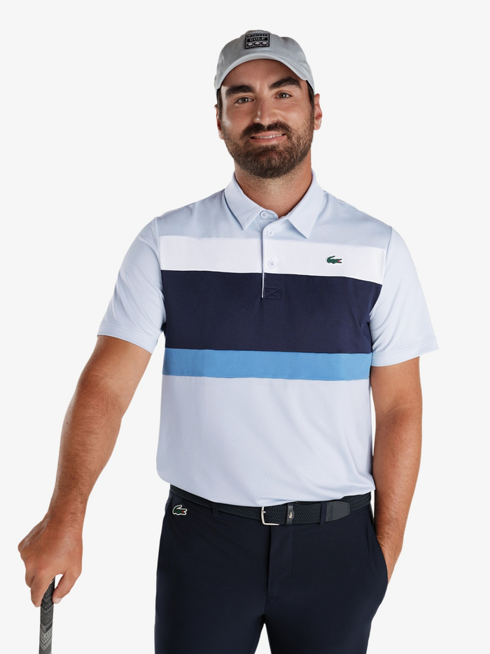 LACOSTE Ultra Dry Stretch Colour-Block Golf Polo Shirt Blue - MAISONDEFASHION.COM