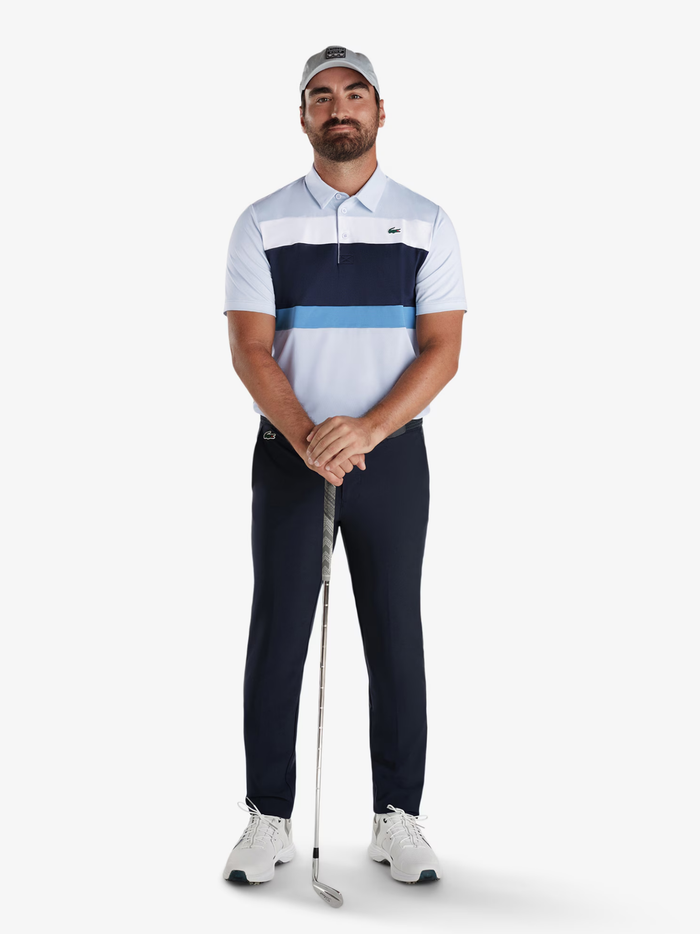 LACOSTE Ultra Dry Stretch Colour-Block Golf Polo Shirt Blue - MAISONDEFASHION.COM