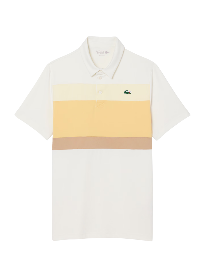 LACOSTE Ultra Dry Stretch Colour-Block Golf Polo Shirt White/Beige - MAISONDEFASHION.COM
