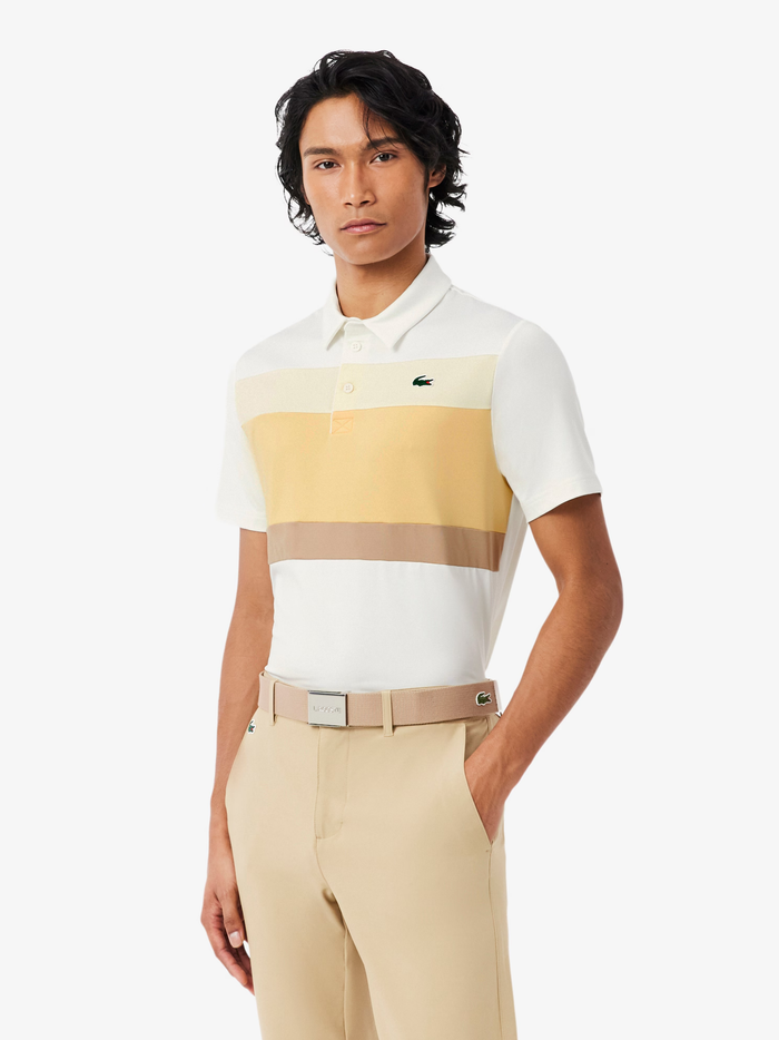 LACOSTE Ultra Dry Stretch Colour-Block Golf Polo Shirt White/Beige - MAISONDEFASHION.COM