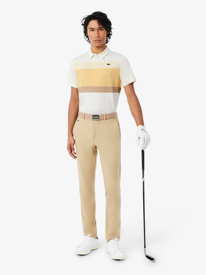 LACOSTE Ultra Dry Stretch Colour-Block Golf Polo Shirt White/Beige - MAISONDEFASHION.COM