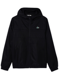 LACOSTE Water-Repellent Sport Track Jacket in Black - Front view showcasing full zip closure and iconic crocodile logo