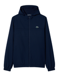 LACOSTE Water-Repellent Sport Track Jacket in Navy - Front view showcasing full zip closure and iconic crocodile logo