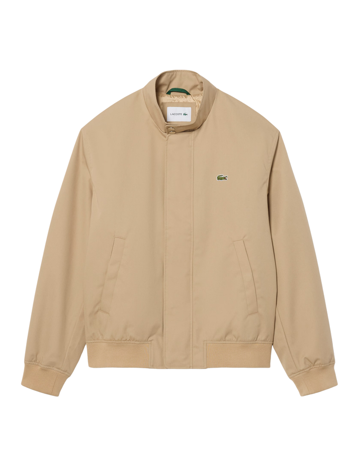 LACOSTE Water-Repellent Twill Harrington Jacket Beige - MAISONDEFASHION.COM