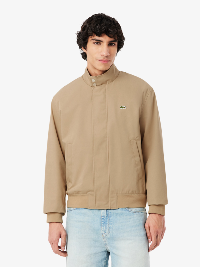 LACOSTE Water-Repellent Twill Harrington Jacket Beige - MAISONDEFASHION.COM