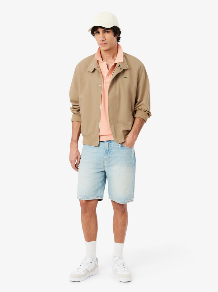LACOSTE Water-Repellent Twill Harrington Jacket Beige - MAISONDEFASHION.COM