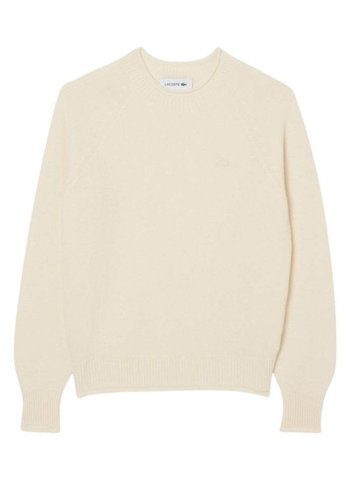LACOSTE WOMEN 3D Knit Carded Wool Sweater Ecru White - MAISONDEFASHION.COM