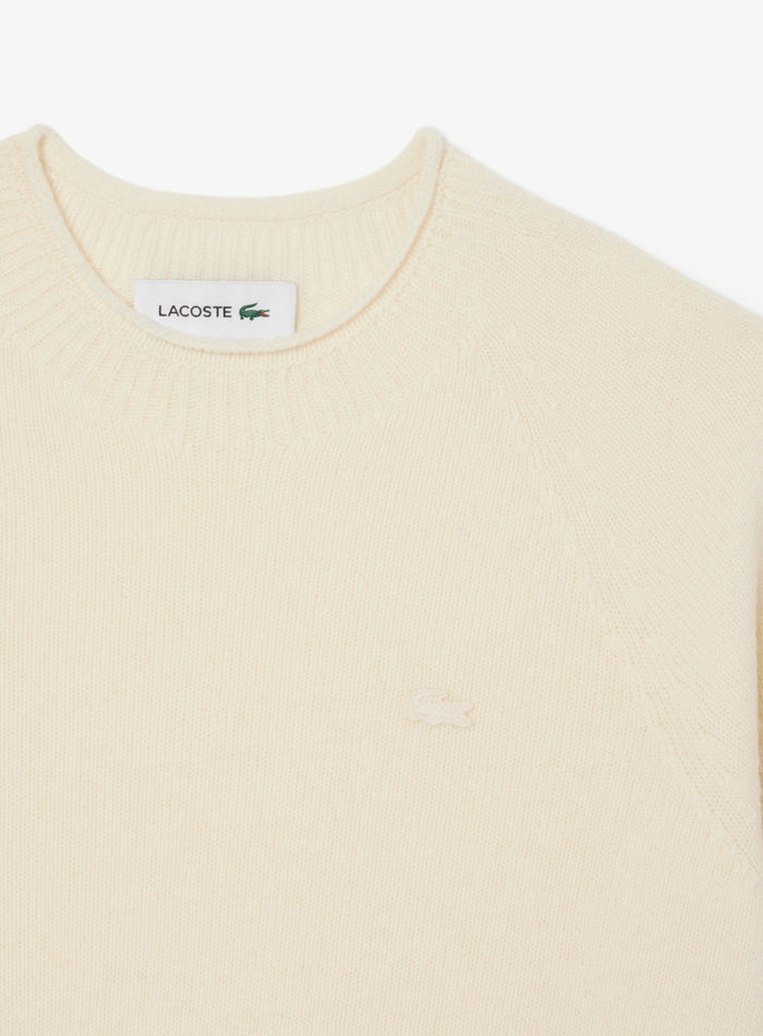 LACOSTE WOMEN 3D Knit Carded Wool Sweater Ecru White - MAISONDEFASHION.COM