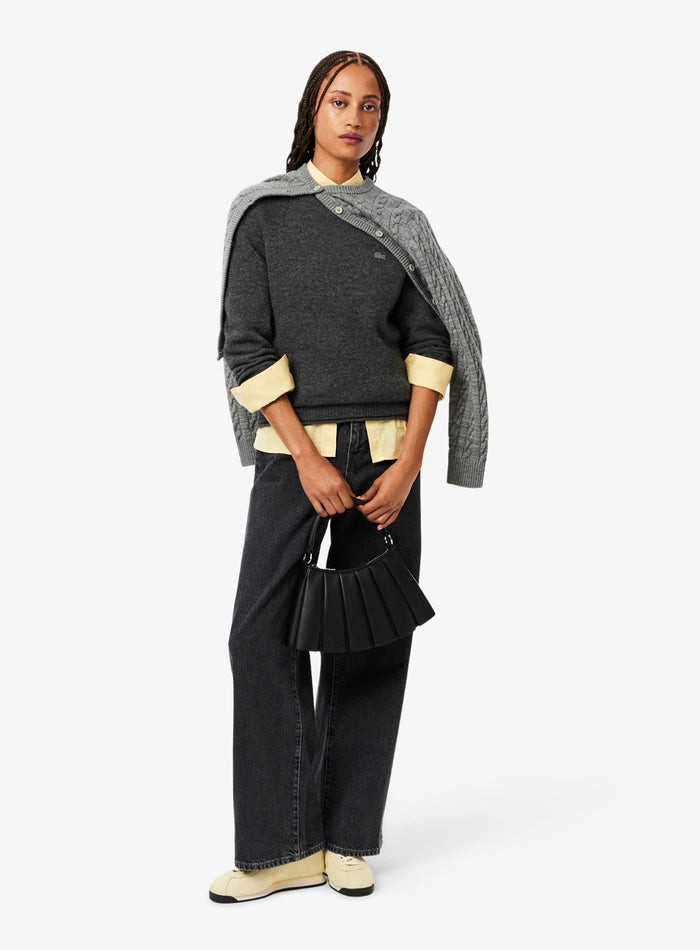 LACOSTE WOMEN 3D Knit Carded Wool Sweater Grey - MAISONDEFASHION.COM