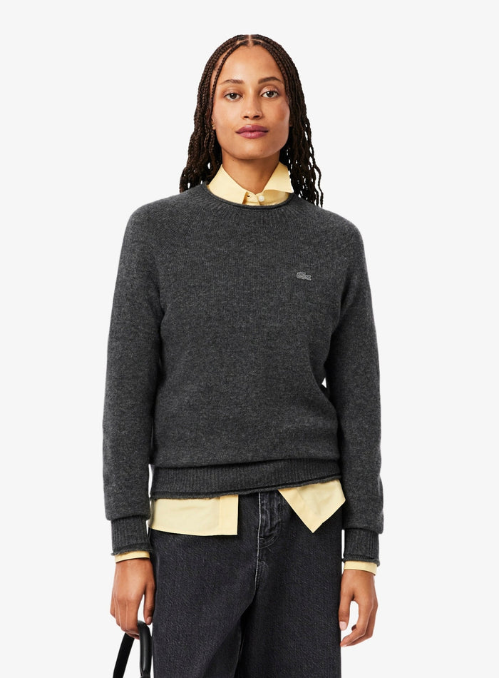 LACOSTE WOMEN 3D Knit Carded Wool Sweater Grey - MAISONDEFASHION.COM