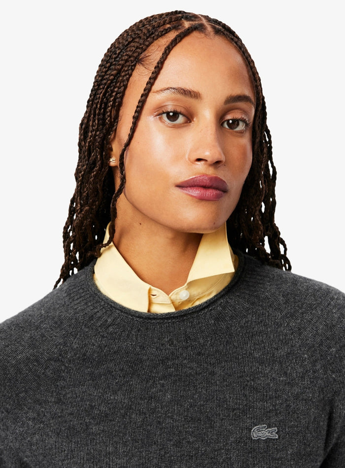 LACOSTE WOMEN 3D Knit Carded Wool Sweater Grey - MAISONDEFASHION.COM
