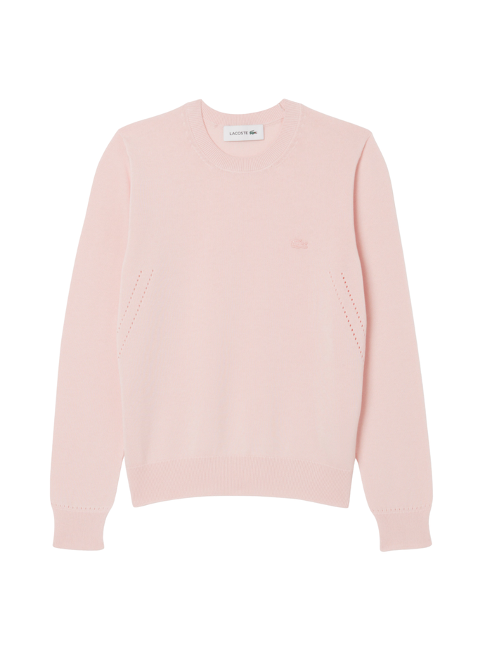 LACOSTE WOMEN 3D Knit Crew Neck Sweater Light Pink - MAISONDEFASHION.COM