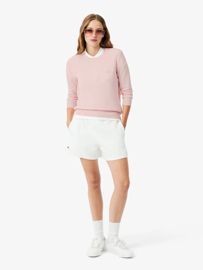 LACOSTE WOMEN 3D Knit Crew Neck Sweater Light Pink - MAISONDEFASHION.COM