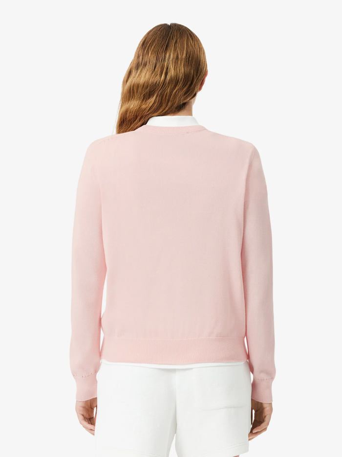 LACOSTE WOMEN 3D Knit Crew Neck Sweater Light Pink - MAISONDEFASHION.COM