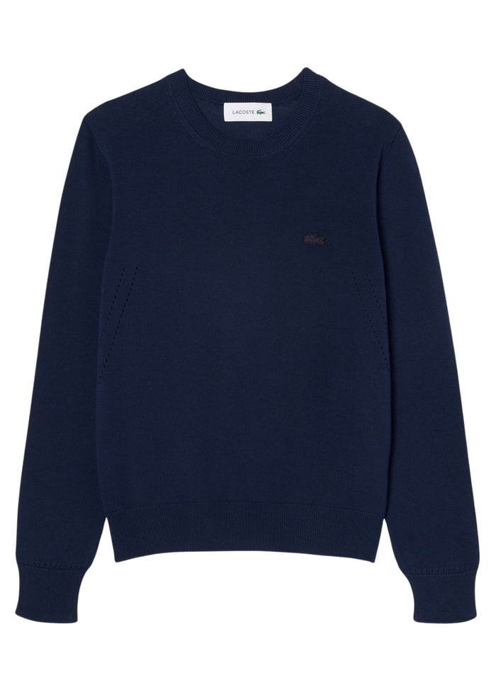 LACOSTE WOMEN 3D Knit Crew Neck Sweater Midnight Blue - MAISONDEFASHION.COM