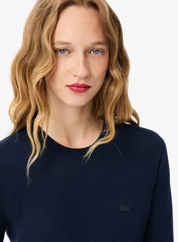 LACOSTE WOMEN 3D Knit Crew Neck Sweater Midnight Blue - MAISONDEFASHION.COM