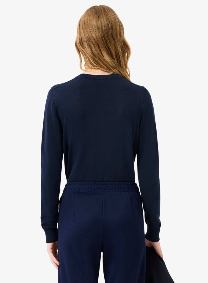 LACOSTE WOMEN 3D Knit Crew Neck Sweater Midnight Blue - MAISONDEFASHION.COM