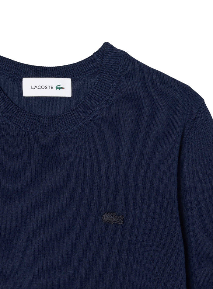 LACOSTE WOMEN 3D Knit Crew Neck Sweater Midnight Blue - MAISONDEFASHION.COM