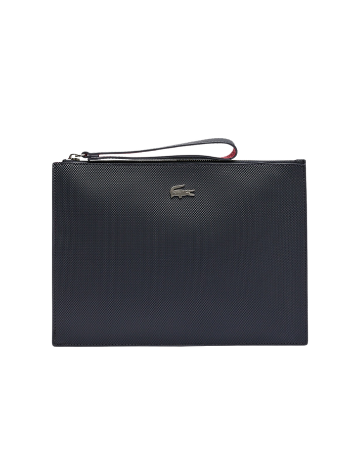 LACOSTE WOMEN Anna Coated Piqué Canvas Pouch Abimes Petunia Grey - MAISONDEFASHION.COM
