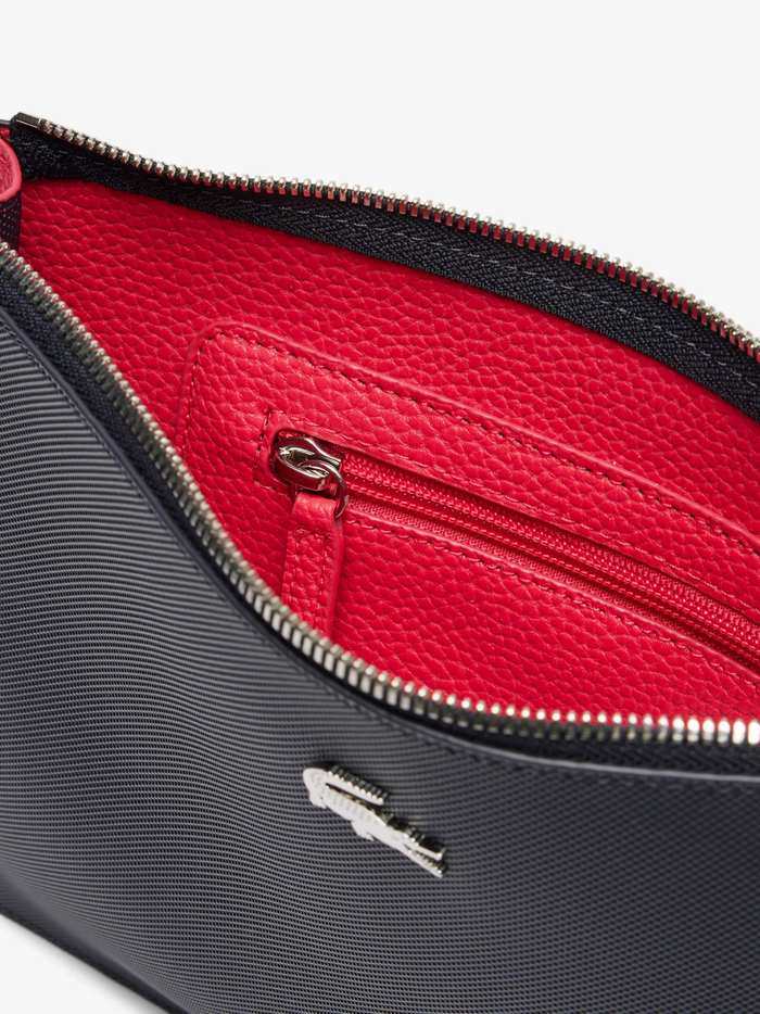 LACOSTE WOMEN Anna Coated Piqué Canvas Pouch Abimes Petunia Grey - MAISONDEFASHION.COM