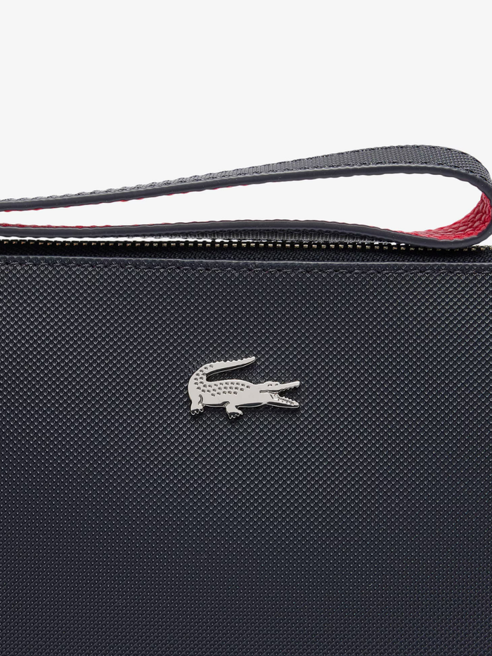 LACOSTE WOMEN Anna Coated Piqué Canvas Pouch Abimes Petunia Grey - MAISONDEFASHION.COM