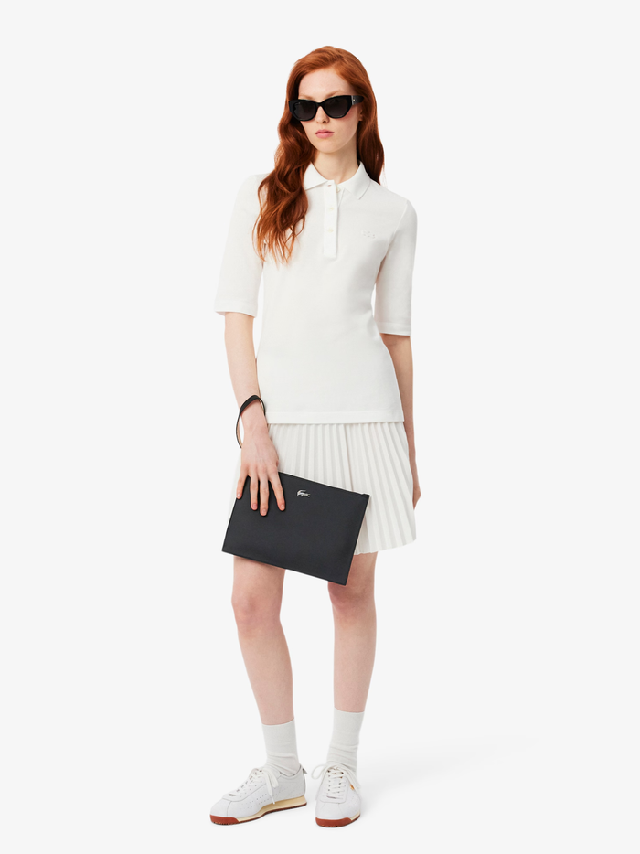 LACOSTE WOMEN Anna Coated Piqué Canvas Pouch Black