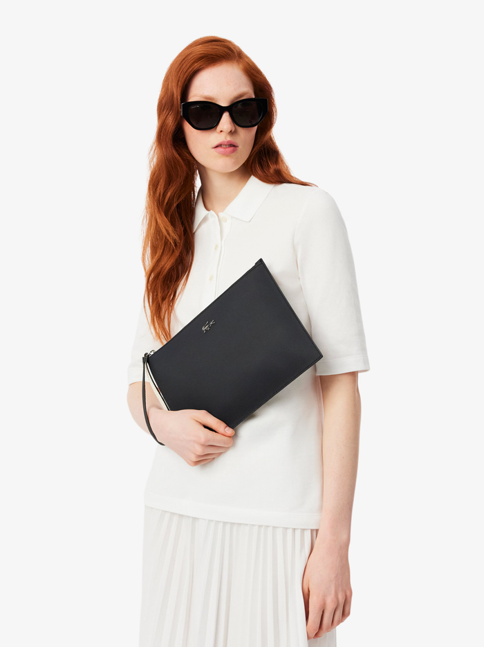 LACOSTE WOMEN Anna Coated Piqué Canvas Pouch Black