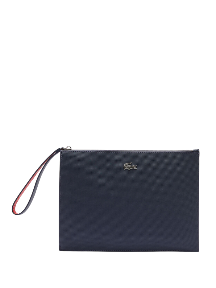 LACOSTE WOMEN Anna Coated Pique Canvas Pouch Navy - MAISONDEFASHION.COM
