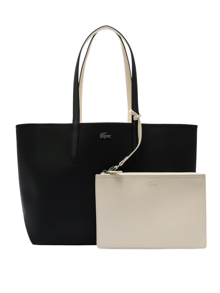 LACOSTE WOMEN Anna Reversible Tote with Pouch Black/Beige - MAISONDEFASHION.COM