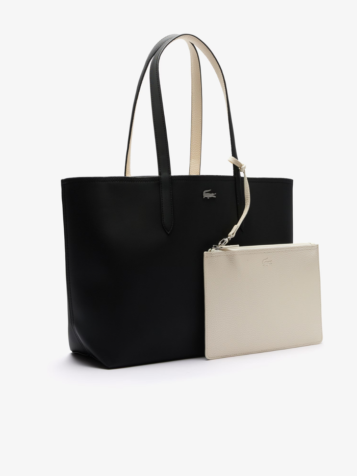 LACOSTE WOMEN Anna Reversible Tote with Pouch Black/Beige - MAISONDEFASHION.COM