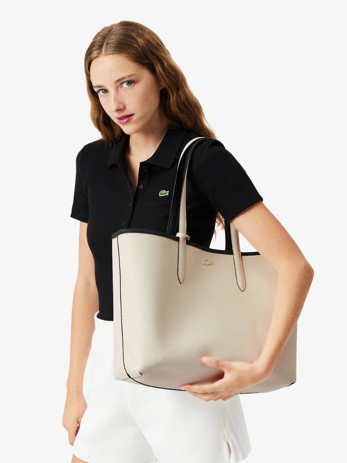 LACOSTE WOMEN Anna Reversible Tote with Pouch Black/Beige - MAISONDEFASHION.COM