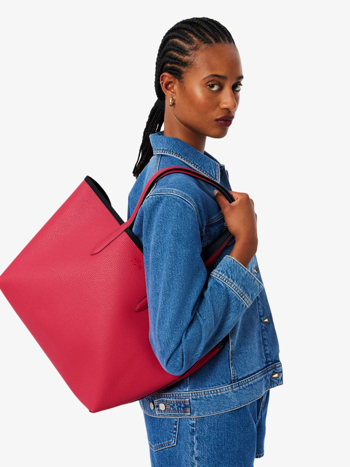 LACOSTE WOMEN Anna Reversible Tote with Pouch Black/Red - MAISONDEFASHION.COM