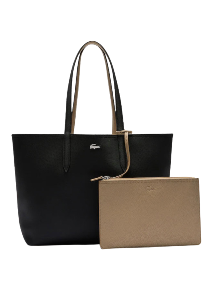 LACOSTE WOMEN Anna Reversible Tote with Pouch Black/Sand - MAISONDEFASHION.COM