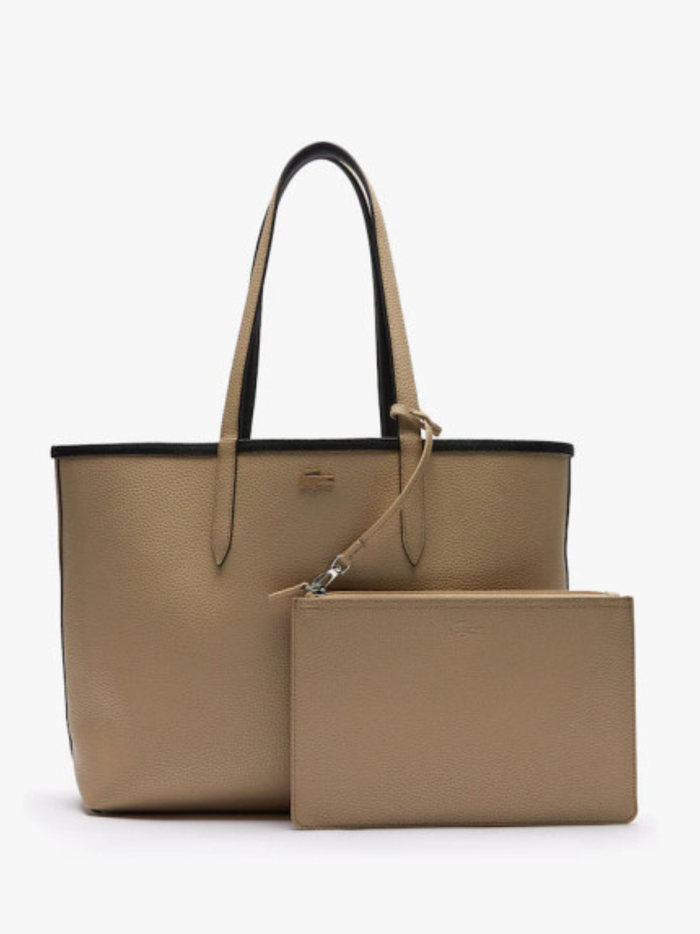 LACOSTE WOMEN Anna Reversible Tote with Pouch Black/Sand - MAISONDEFASHION.COM