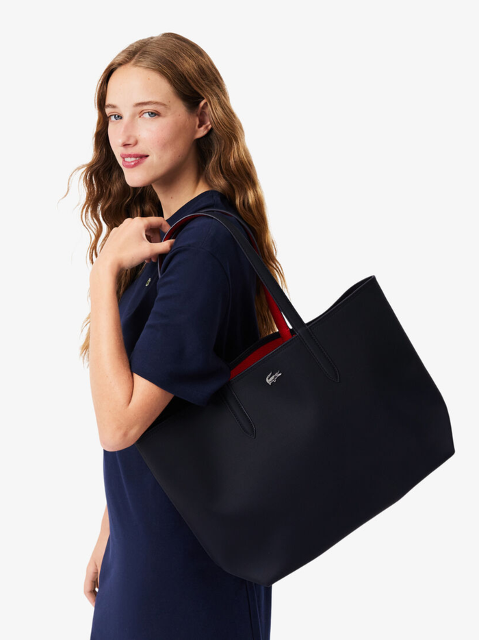 LACOSTE WOMEN Anna Reversible Tote With Pouch Blue/Red - MAISONDEFASHION.COM