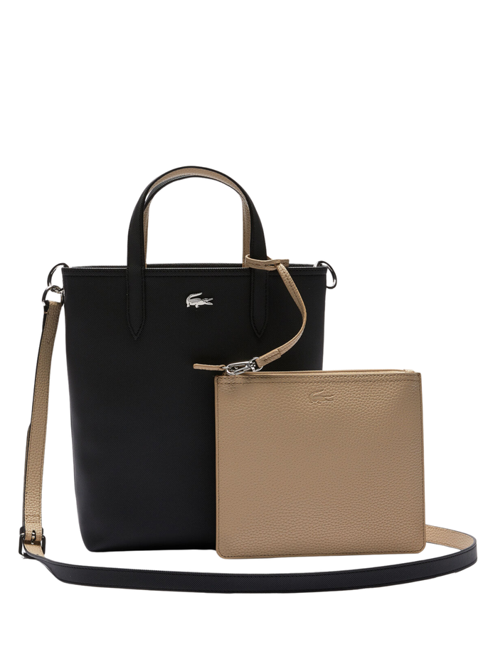 LACOSTE WOMEN Anna Vertical Reversible Tote Black/Beige - MAISONDEFASHION.COM