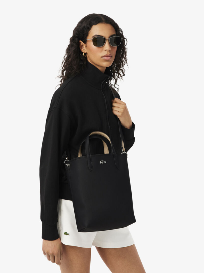 LACOSTE WOMEN Anna Vertical Reversible Tote Black/Beige - MAISONDEFASHION.COM