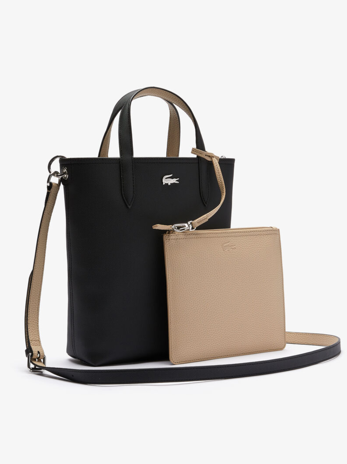 LACOSTE WOMEN Anna Vertical Reversible Tote Black/Beige - MAISONDEFASHION.COM