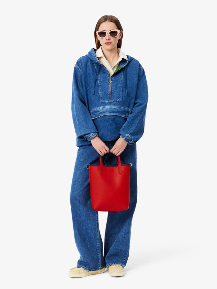 LACOSTE WOMEN Anna Vertical Reversible Tote Peacoat Salsa - MAISONDEFASHION.COM