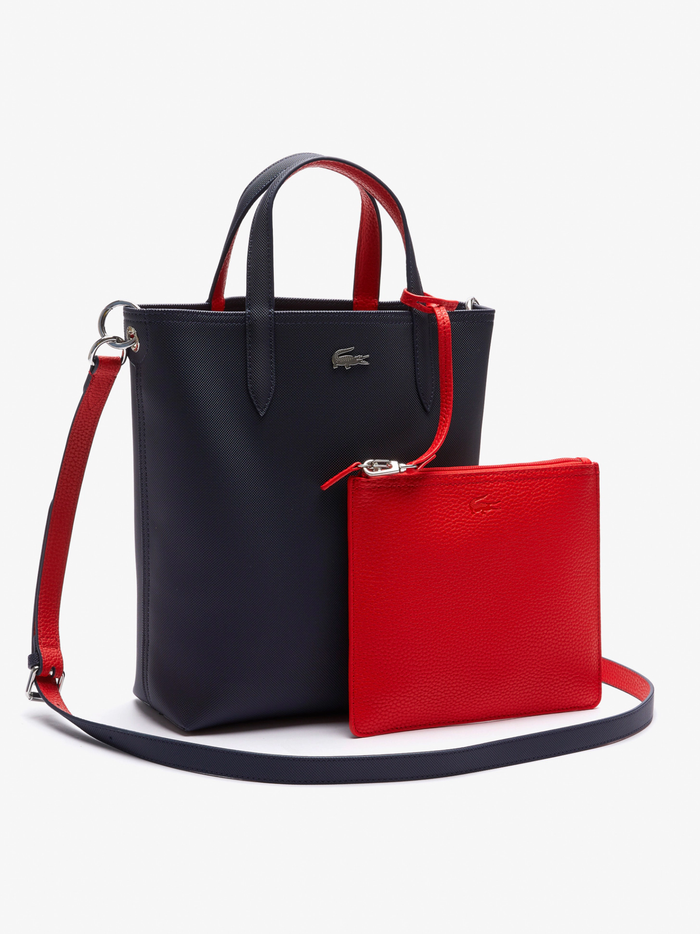 LACOSTE WOMEN Anna Vertical Reversible Tote Peacoat Salsa - MAISONDEFASHION.COM