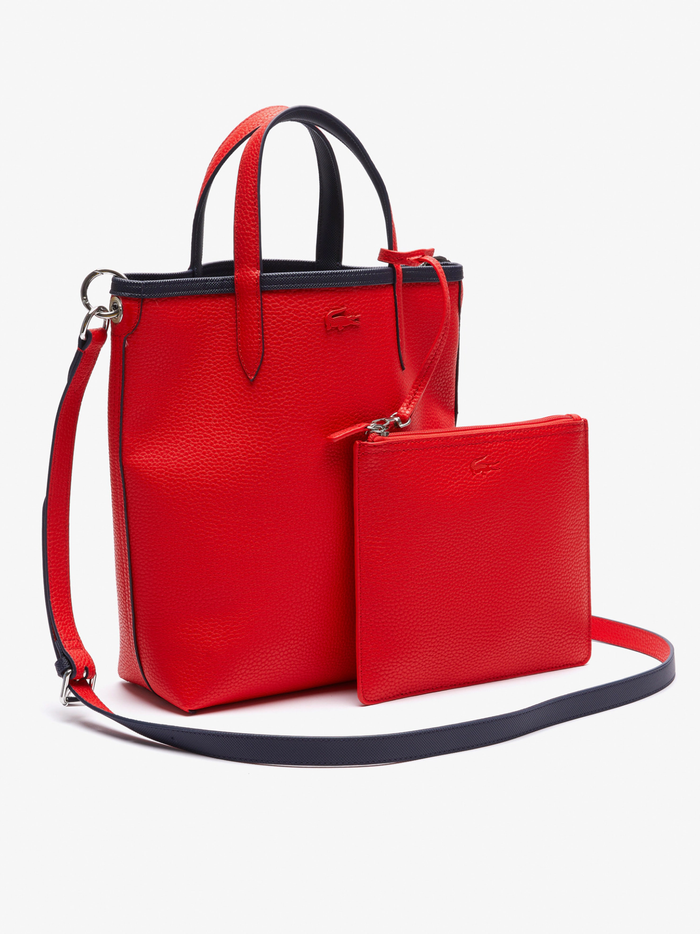 LACOSTE WOMEN Anna Vertical Reversible Tote Peacoat Salsa - MAISONDEFASHION.COM